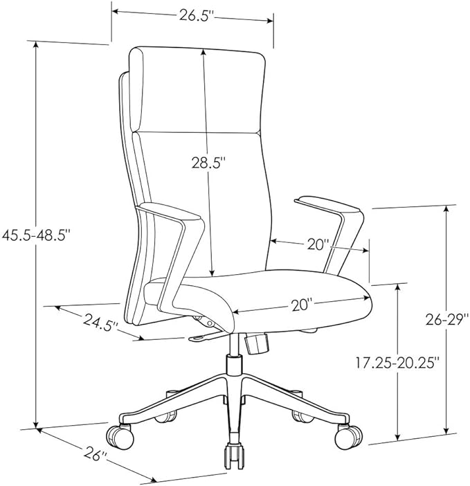 ZURI Draper Leather Executive Chair with Aluminum Frame- Dark Grey
