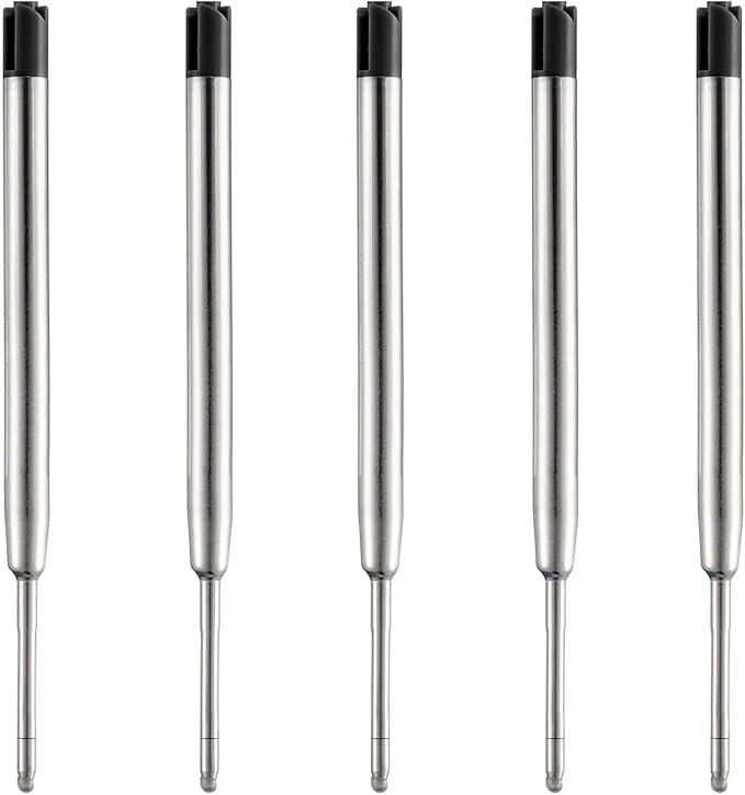 DunBong Pen Refills, Black Ink Refill Pack of 5, Replaceable Ballpoint Pen Refills, Medium Point Metal Refill (Black)