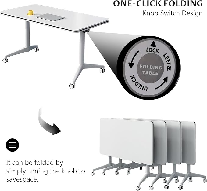 Conference Table Folding Conference Table, Modern Conference Room Table White Meeting Table Flip Top Large Mobile Training Table, Mobile Training Seminar Table for Office Classroom (6pack 63in)