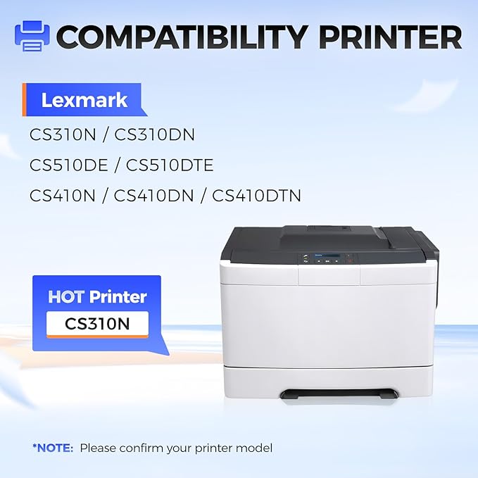 70C1XK0 70C1XC0 70C1XM0 70C1XY0 Toner Cartridge Set 4-Pack Black Cyan Magenta Yellow with chip Replacement Compatible for Lexmark CS310N CS310DN CS510DE CS510DTE CS410N CS410DN CS410DTN Laser Printer