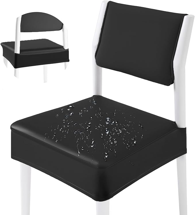 CWK Waterproof PU Leather Dining Chair Covers Set of 4-Stretchable Chair Seat Slipcovers, Removable & Washable Protector for Dining Room,Home,Office,Wedding,Rear Covers (PU-Back)