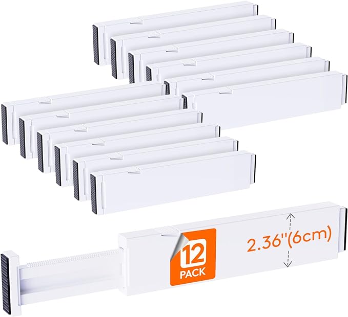Lifewit 12 Pack Kitchen Drawer Dividers 2.36" High, 11"-17" Adjustable Drawer Organizer for Utensils/Clothes/Makeup, Plastic Expandable Separators in Dresser/Bedroom/Bathroom/Office Storage