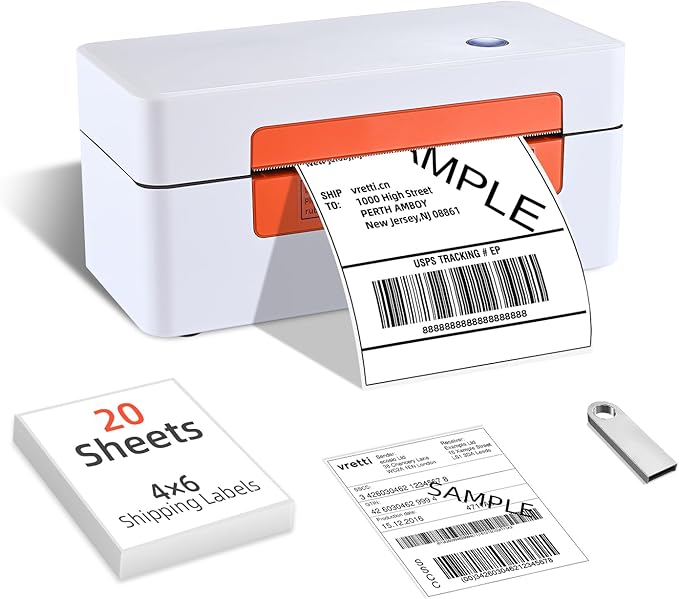 vretti USB Shipping Label Printer - 4x6 Thermal Label Printer for Shipping Packages Small Business Office or Home,Widely Used for Amazon, Ebay, Shopify, Etsy, USPS Amazon, Ebay, Shopify, Etsy, USPS