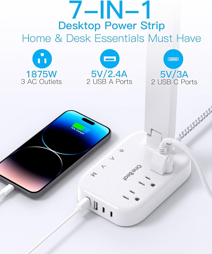 Dorm Room Essentials for Girls, Pink Power Strip with LED Desk Lamp, 3 Outlets 4 USB Ports, 4 Modes 5 Level Touch Lamp Small Desk Lamp for Home Office Bedroom Study Reading Light, 5ft Extension Cord