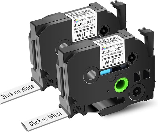 2 Pack Compatible for Ptouch HSe251 HSe-251 HS-251 HS251 23.6mm 0.92" Black on White Heat Shrink Tube for PT-D600 E500 E500VP E550W P700 P710BT P750WVP Label Maker