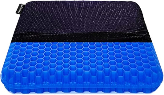 Gel Seat Cushion, Extra Large Breathable Honeycomb Gel Cushion, Absorbs Pressure Points Seat Cushion with Non-Slip Cover for Office Chair Home Cars Wheelchair (Standard, Blue)