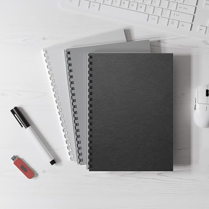 Binditek 100 Pack 16 Mil Leather-Textured Heavyduty Polycovers, Plastic Binding Presentation Covers, Letter Size, 8-1/2 x 11", Square Corners, Un-Punched, Black