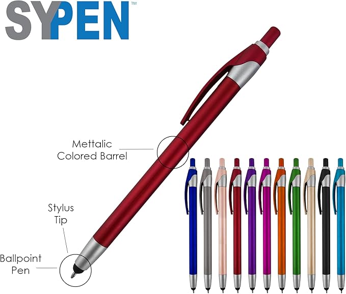 Personalized With your Custom Logo or Text Pens-Pack of 450- for Marketing, Parties, and Events, 2 in 1 Capacitive Stylus & Ballpoint Pen Compatible With Touchscreen Devices, Blue Ink, Red Pens
