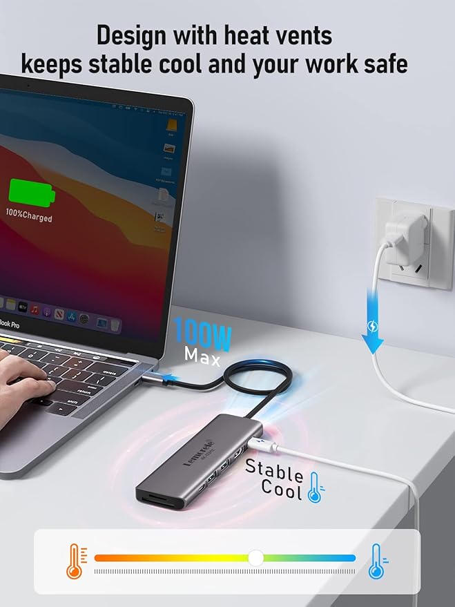 USB C Hub Multiport Adapter - Lemorele 7-in-1 Type-C 4K 60Hz HDMI Dongle Docking Station, 100W PD, SD/TF 3.0 Slots, 2 USB 3.0 & USB C 3.0 5Gbps Data Ports, for MacBook, iPad, Surface, XPS, ChromeBook