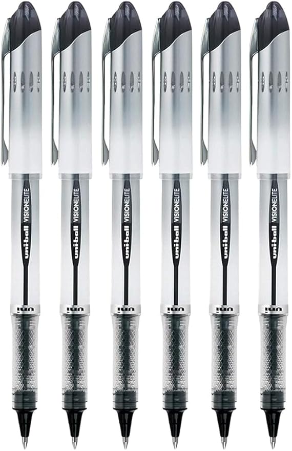 Vision Elite Rollerball Pens, Bold Point (0.8mm), Black Ink, 6 count, Bundle with Plastic Reusable Pouch