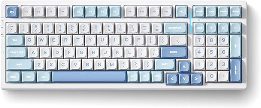 G98 PRO Wireless Gaming Keyboard, Tri-Mode Connection Mechanical Keyboard, Hot Swappable Custom Gasket Structure, Pre-lubed Linear Switches, Double Shot PBT Keycaps, RGB LED Backlit, Blue&White