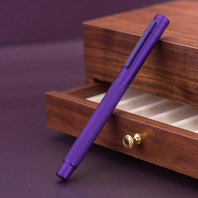 Asvine Purple Forest Fountain Pen Fine Nib Classic Design with Converter and Metal Pen Case Set