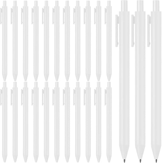 Fulmoon 25 Pcs Ballpoint Pens Bulk Retractable Comfortable Writing Pens Cute Back to School Supplies in Medium Point 1.0 mm for Teacher Student Bridal Shower Baby Shower (White)