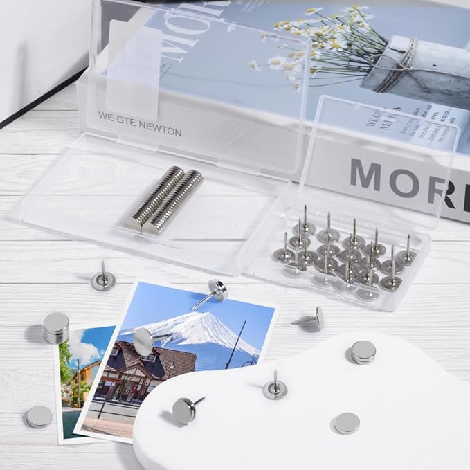 rhinocats Magnetic Push Pins, 30 Sets Magnet Thumbtack for Wall Bulletin Board Strong Decorative Pushpins Clip for Map Picture Hanging Kit Poster Holder