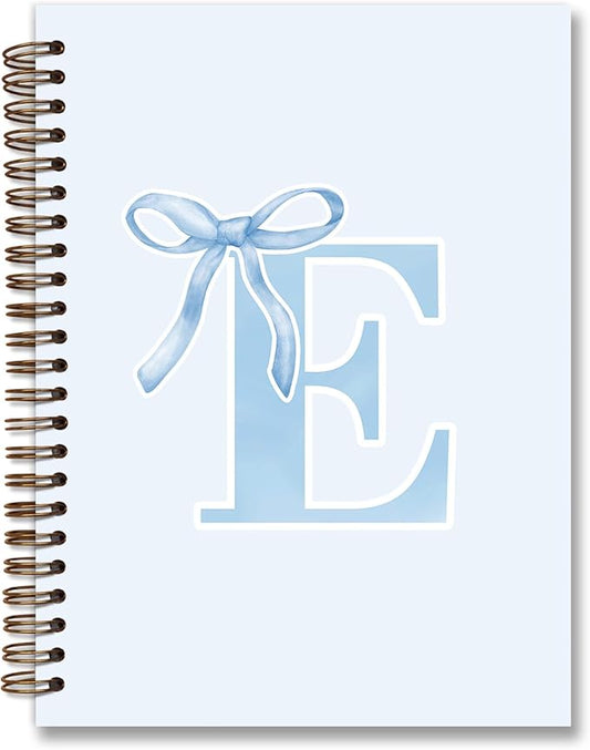 Initial E Notebook Journal,Personalized Teen Girl Gifts,Coquette Trendy Preppy Blue Bow Spiral Notebook,Monogrammed Gifts for Women Teen Girl,College Ruled Hardcover Spiral Notebook 5.5 x 8.3