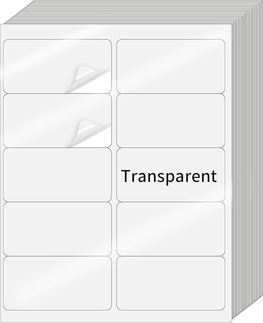 STARLIBOO Transparent Stickers Labels - 2" x 4" Address Labels Mailing Stickers for Laser/Inkjet Printer 8.5"×11"- 20 Sheet