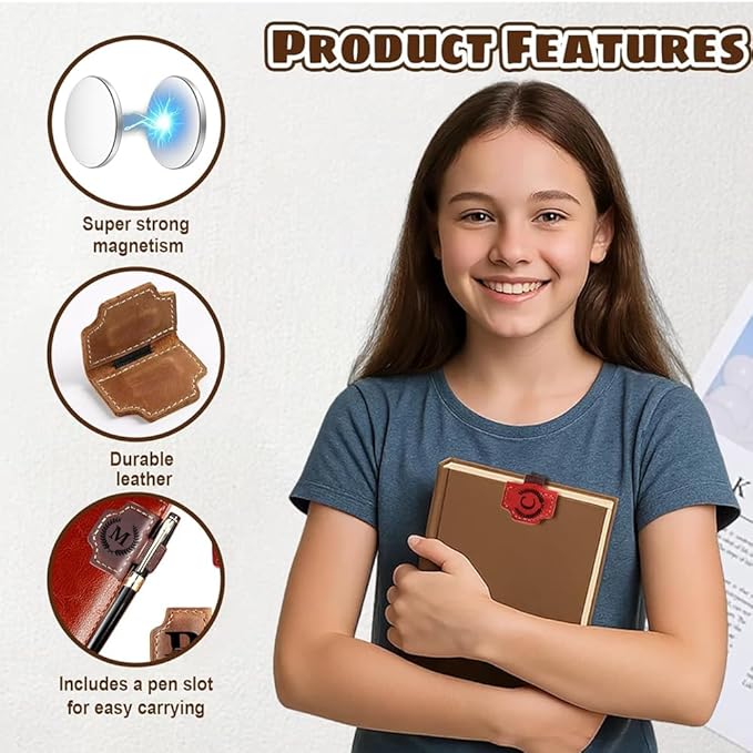 Custom Bookmark with Pen Holder with 26 Letters Personalized Magnetic Leather Book Mark, Customized Name Book Marker Clip with Initial for Men Women, Gifts for Book Lovers, Readers, (Blue, V)