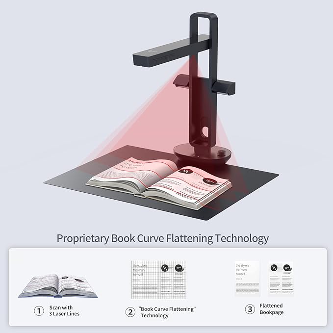 CZUR Aura Pro Portable Book Scanner, A3 Document Scanner, Auto-Flatten, 180+ Language OCR, 90° Foldable, Fast Scan, for Mac & Windows