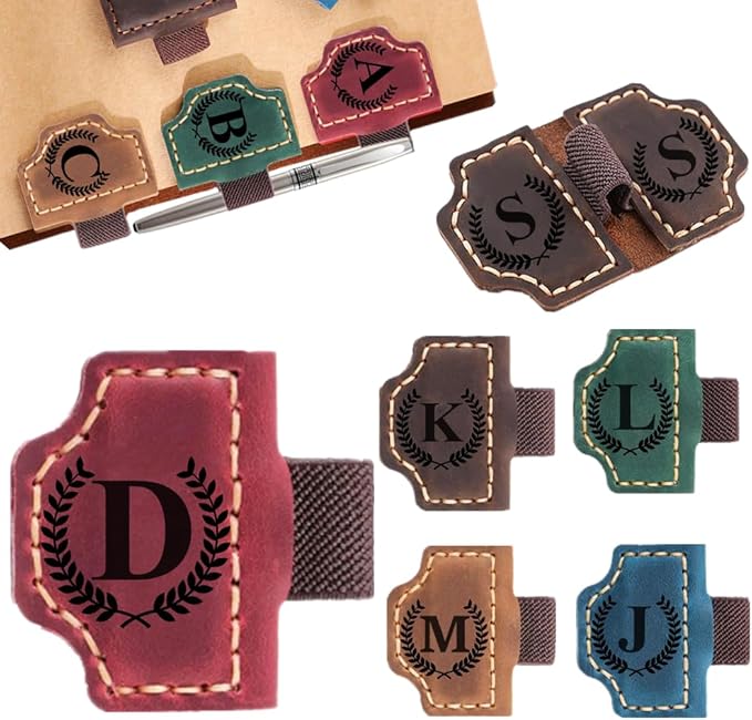 Custom Bookmark with Pen Holder with 26 Letters Personalized Magnetic Leather Book Mark, Customized Name Book Marker Clip with Initial for Men Women, Gifts for Book Lovers, Readers, (Red, D)