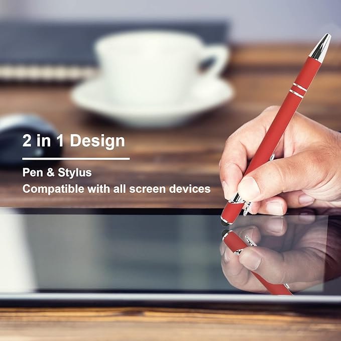 Ballpoint Pen with Stylus Tip, Soft Touch Click Metal Pen, 1.0mm Medium Point, Black Ink, 12 Count(Red)