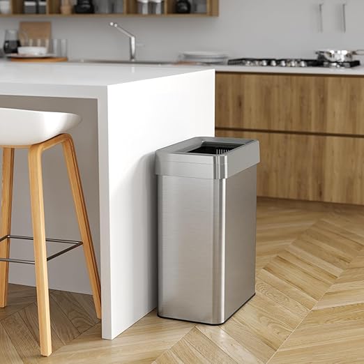 iTouchless 16 Gallon Open Top Kitchen Trash Can Recycling Bin with Double Odor Filters, 60 Liter Rectangular Stainless Steel Recycler for Home Office Business Work Store Restroom Retail Shop Garage