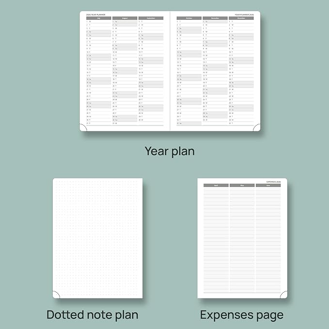 POPRUN Planner 2025-2026 (Medium - 6.5'' x 8.5'') Academic Weekly Calendar (July 2025 - June 2026) with Hourly Time Slots, Monthly Tabs, 100GSM Thick Papers, Leather Soft Cover - Green