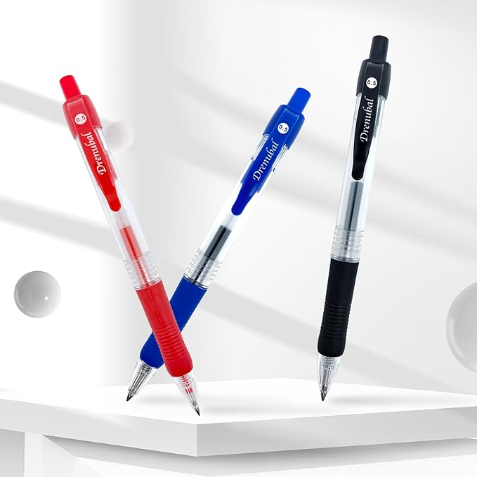 Gel Pens 0.5mm - Red Ink, Quick-Drying, Comfort Grip Writing for School, Office, Exams - Gift Set for Students, Fine Point Ballpoint Pens 6-Pack