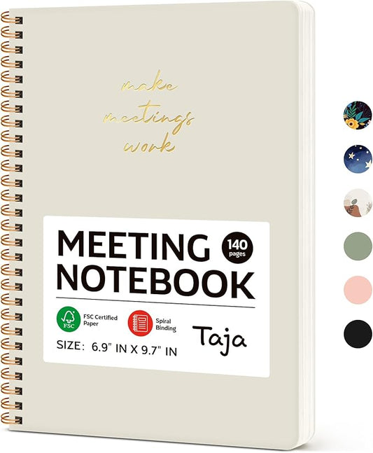 Meeting Notebook for Work Organization - Work notebook with action items, Meeting Minutes Planner Notebook, Perfect Office Supplies for Men & Women - Beige