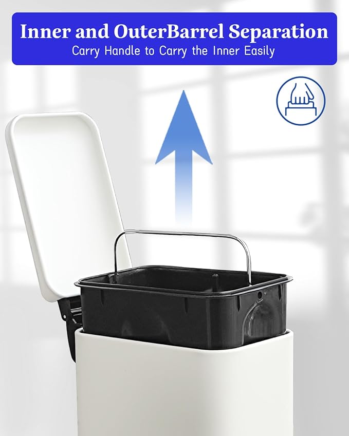 JM.YIPENG Bathroom Rubbish Bin, 5 Litre Cosmetic Bin, Small Waste Bin with Soft Close Lid, Bathroom Bin for Toilet, Bathroom, Bedroom, Living Room, White