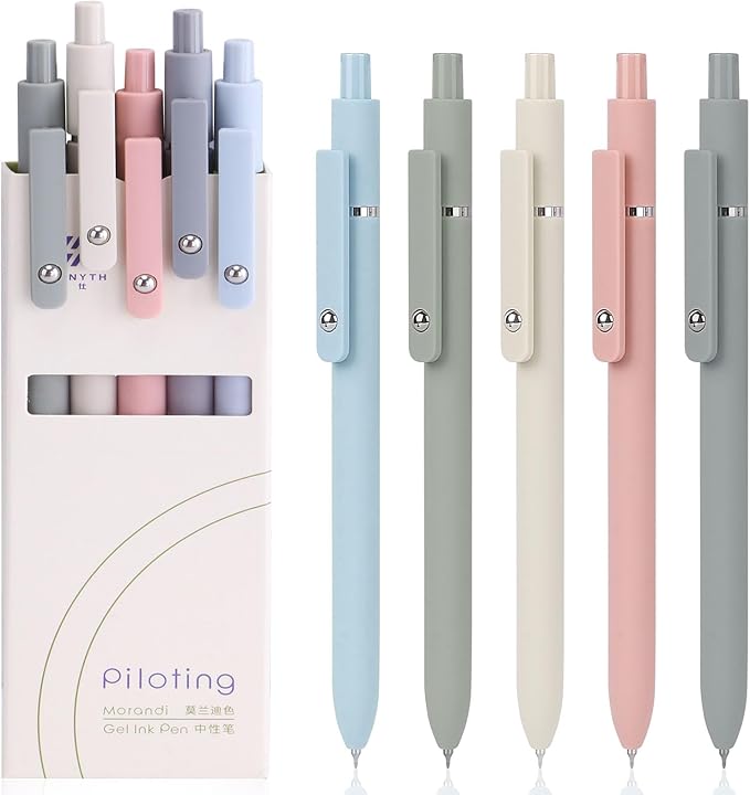 ITAWIXS Aesthetic Gel Ink Pens, 5pcs Fine Point Smooth Writing Pens, Office Desk Accessories, Cute Morandi Pens for journaling School Office Supplies, Gifts for Women and Men