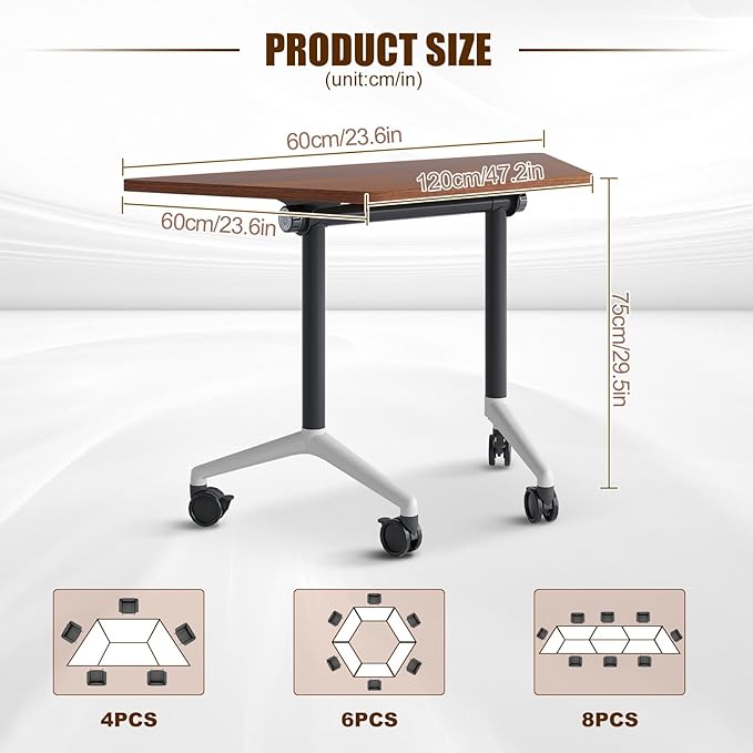 Conference Table, Folding Conference Desk Modern White, Seminar Table with Wheels, 2-10 People for Office, Meeting Break Room (6, 1915TXH, 47IN)
