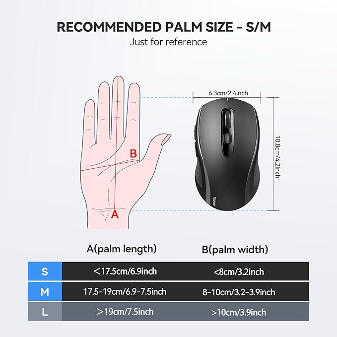 TECKNET Wireless Bluetooth Mouse for MacBook, 2-in-1 Bluetooth Mice for Laptop (BT 5.0+2.4G USB) (NOT Silent)