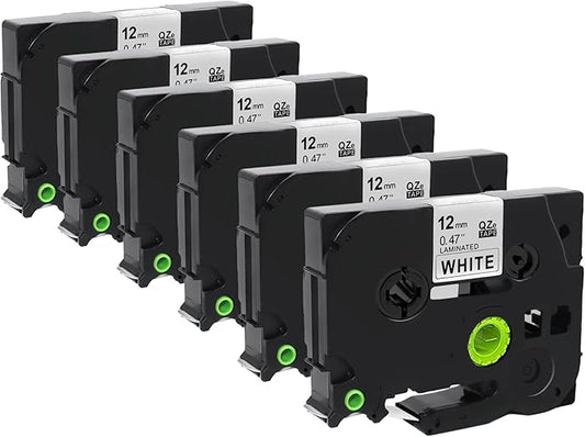 Label Tape Compatible with Brother Tze-231, 12mm 0.47" Black on White Laminated Tape for P-Touch Label Maker PT-D210 D220 H110 D410 P710BT H111 1070, 6 Pack