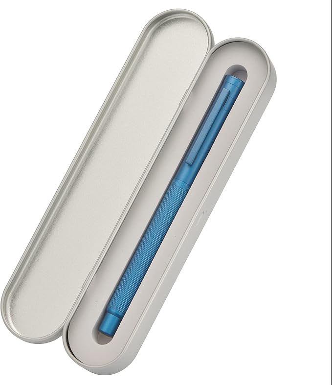 Asvine Dark Blue Fude Pen, Bent Nib Calligraphy Fountain Pen (Fine to Broad) with Converter and Metal Pen Case Set