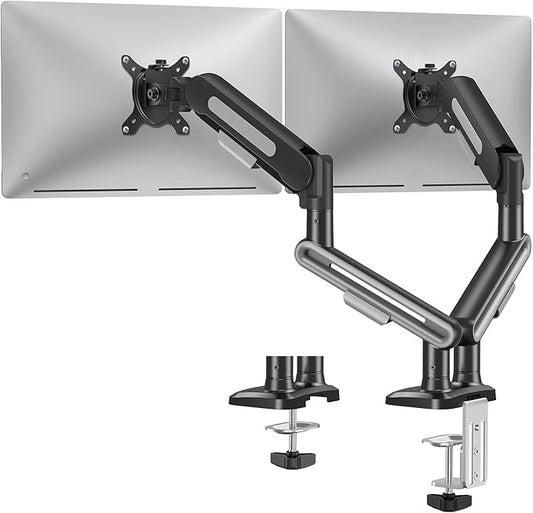 MOUNTUP Dual Monitor Mount Holds 4.4-26.5lbs, Heavy Duty Monitors Arm for 39 37 34 32 27inch, Gas Spring Monitor Stand for 2 Monitor, Height Adjustable Monitors Desk Mount with C-Clamp＆Grommet Base