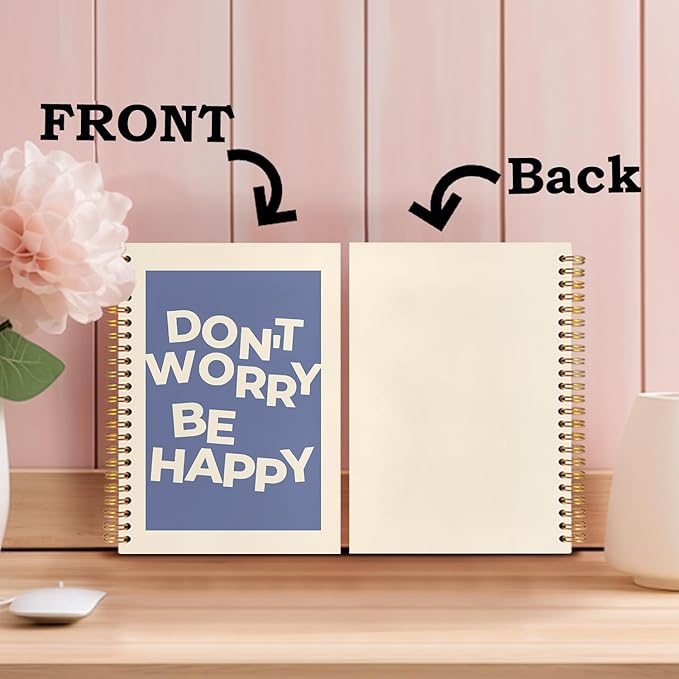 SNNDER Inspirational Notebook, Mental Health Journal for Women, Motivational Positive Affirmations Journal, Don't Worry Be Happy Blue Hardcover Spiral Notebooks 5.5x8.3 Inch