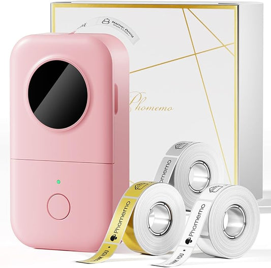 Phomemo D30 Label Maker Machine with 3 Tapes - White Clear Gold Labels, Portable Handheld Bluetooth Mini Label Maker Printer, Multiple Templates for Smartphone Thermal Small Label Printer Rechargeable