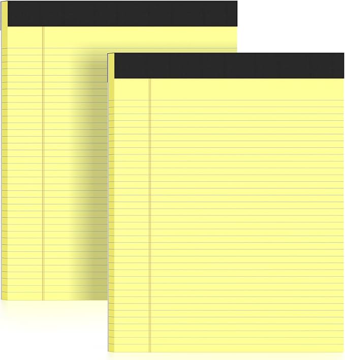 2 Pack of Yellow Legal Pads 8.5 x 11 College Ruled Writing Pads 8.5" x 11.75" Notepad 30 Sheets per Note Pads Study Back 8x11 Pads of Paper