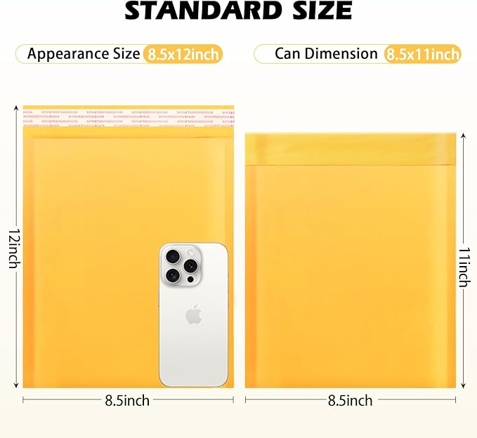 52Pack Yellow 8.5x12in Kraft Bubble Mailers Small Business Mailing Packages Self-Sealing Paper Envelopes, Mailer Shipping Padded Envelopes with Strong Adhesion for Jewelry Makeup Supplies