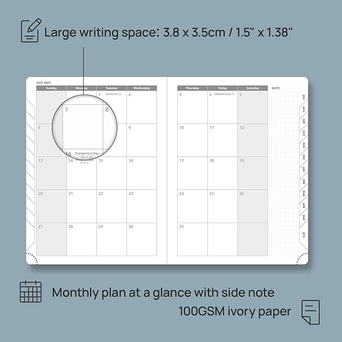 POPRUN Planner 2025-2026 (Medium 6.75''x 8.75''), Horizontal Weekly Notebook Jul.2025 - Jun.2026, Academic Appointment Book with Monthly Tabs, Leather Hardcover, Inner Pocket, 100 GSM - Black