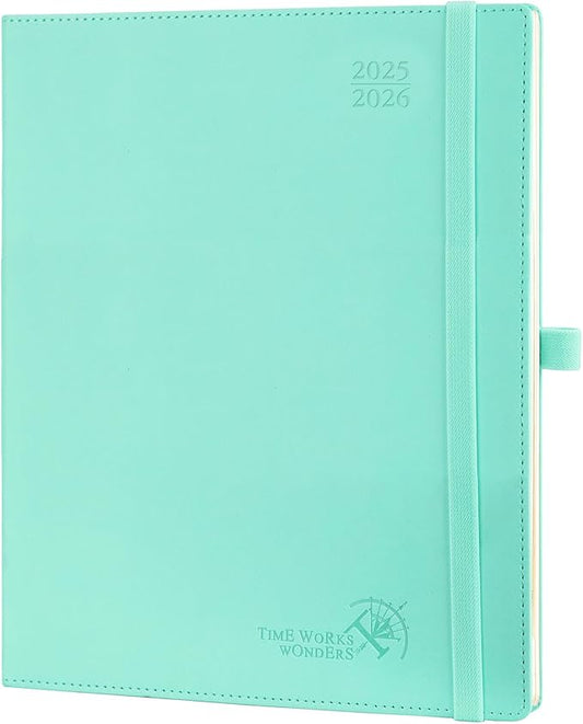 POPRUN Planner 2025-2026 (Large - 8.5'' x 10.5'') Academic Weekly Calendar (July 2025 - June 2026) with Hourly Time Slots, Monthly Tabs, 100GSM Thick Papers, Leather Soft Cover - Green