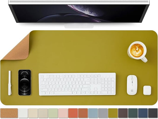 Cork Desk Mat - Dual-Sided Desk Pad for Office and Home - Desk Organization and Accessories - Ideal for Large Mouse Pad and Desk Mats on Top of Desks(Olive Green,36"x 17")