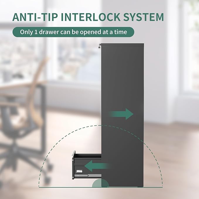 5 Drawer File Cabinet with Lock,Metal Vertical Filing Cabinets for Home Office,Heavy Duty File Storage Cabinet for Letter/Legal/A4/F4 Size File,Assembly Require (Black, Vertical 5 Drawer)