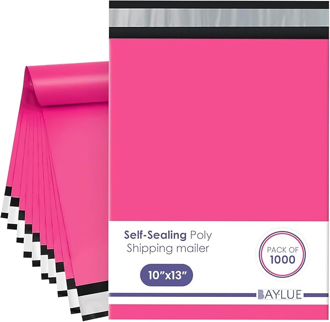 Hot pink Poly Mailers 10x13 Inch | Strong Adhesive Self-Seal Mailing Bag | Tamper, Tear, Water Resistant polymailer | Thick Strong Material Mailer Poly Bag | Clothing shipping Bags | 1000 Pcs Bulk