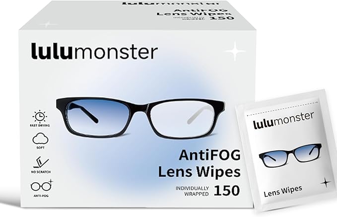 Anti Fog Lens Wipes for Eyeglasses, [150 Pre-Moistened Individually Wrapped Wipes] [Non-Scratching & Non-Streaking] Cleaner Wipes for Glasses, Sunglass