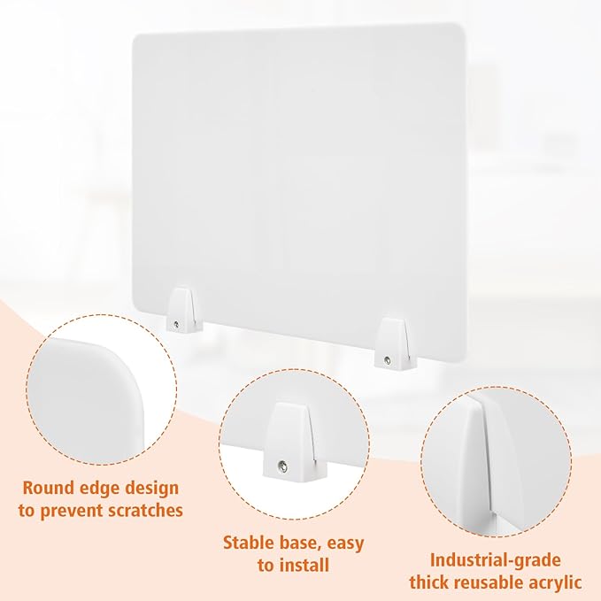4PCS Desk Divider Office Partitions 23.6''x15.8'' Freestanding Desk Privacy Panel Protective Acrylic Partitions with Clips for Office School Call Center-Noise and Visual Guard