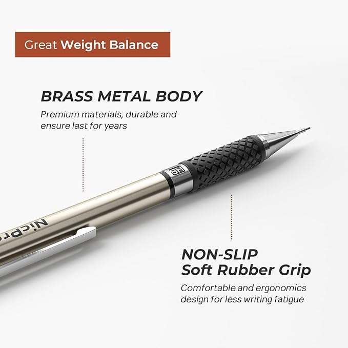 Nicpro RG1000 0.5 mm Art Mechanical Pencil Set in Storage Case, 3 PCS Metal Drafting Pencil Lead Pencil with 6 Tube HB Refills, 3 Erasers, 9 PCS Eraser Refills for Artist Writing, Drawing, Sketching