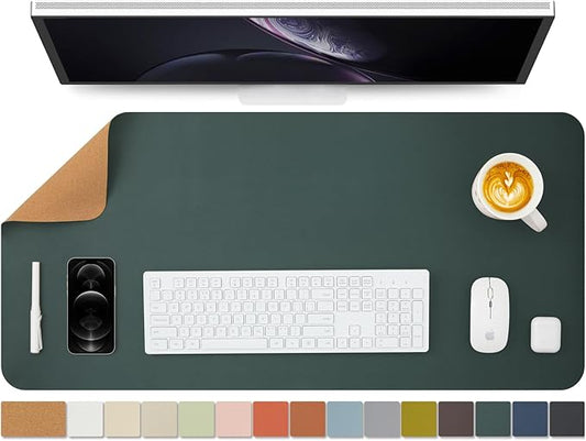 Cork Desk Mat - Dual-Sided Desk Pad for Office and Home - Desk Organization and Accessories - Ideal for Large Mouse Pad and Desk Mats on Top of Desks(Dark Green,90cmx 43cm)