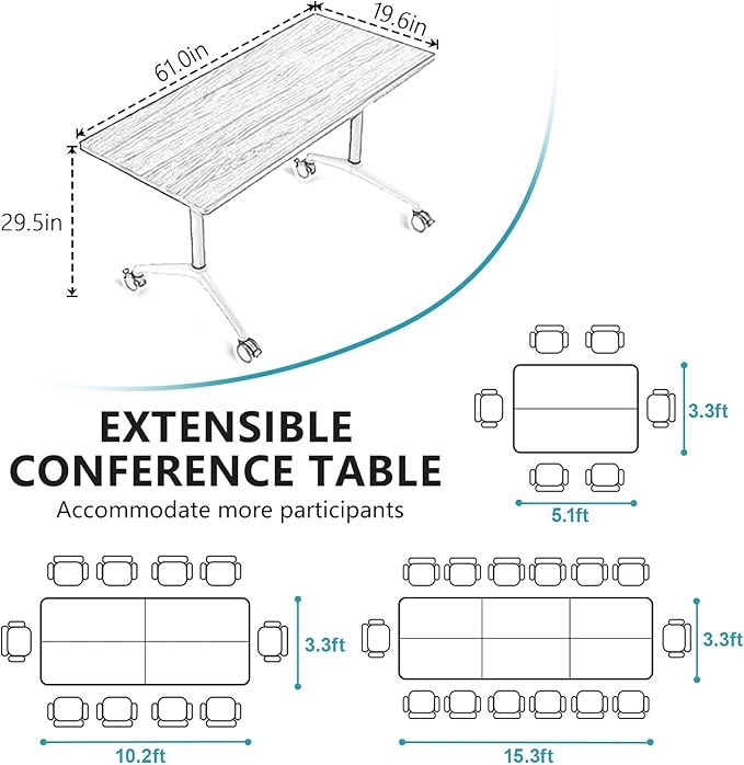 Conference Room Table, Folding Conference Tables,Thicken Grey Tabletop,Flip Top Wooden Seminar Meeting Room Table for Conference Room Offices (4, Black, 61.0“)