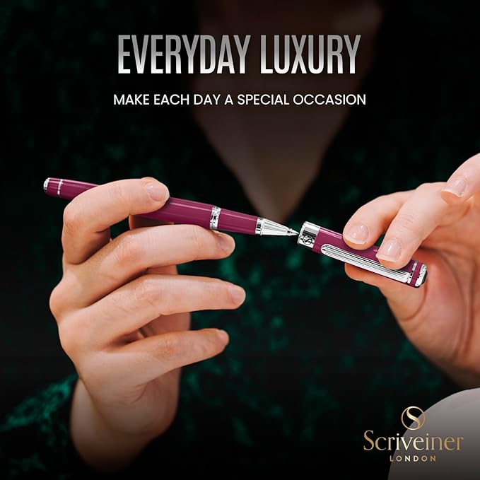 Scriveiner Fuchsia Rollerball Pen - Stunning Luxury Pen With Chrome Finish, Schmidt Ink Refill, Best Roller Ball Gift Set for Men & Women, Professional, Executive Office, Nice Pens